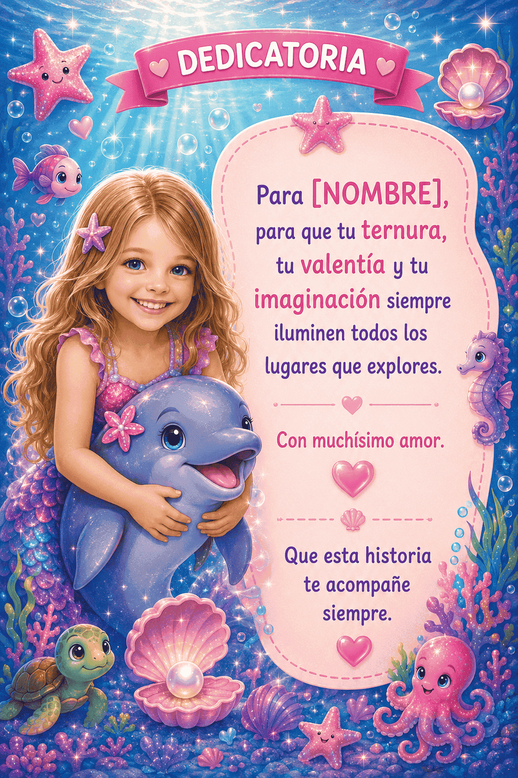 Dedicatoria final de cuento submarino personalizado
