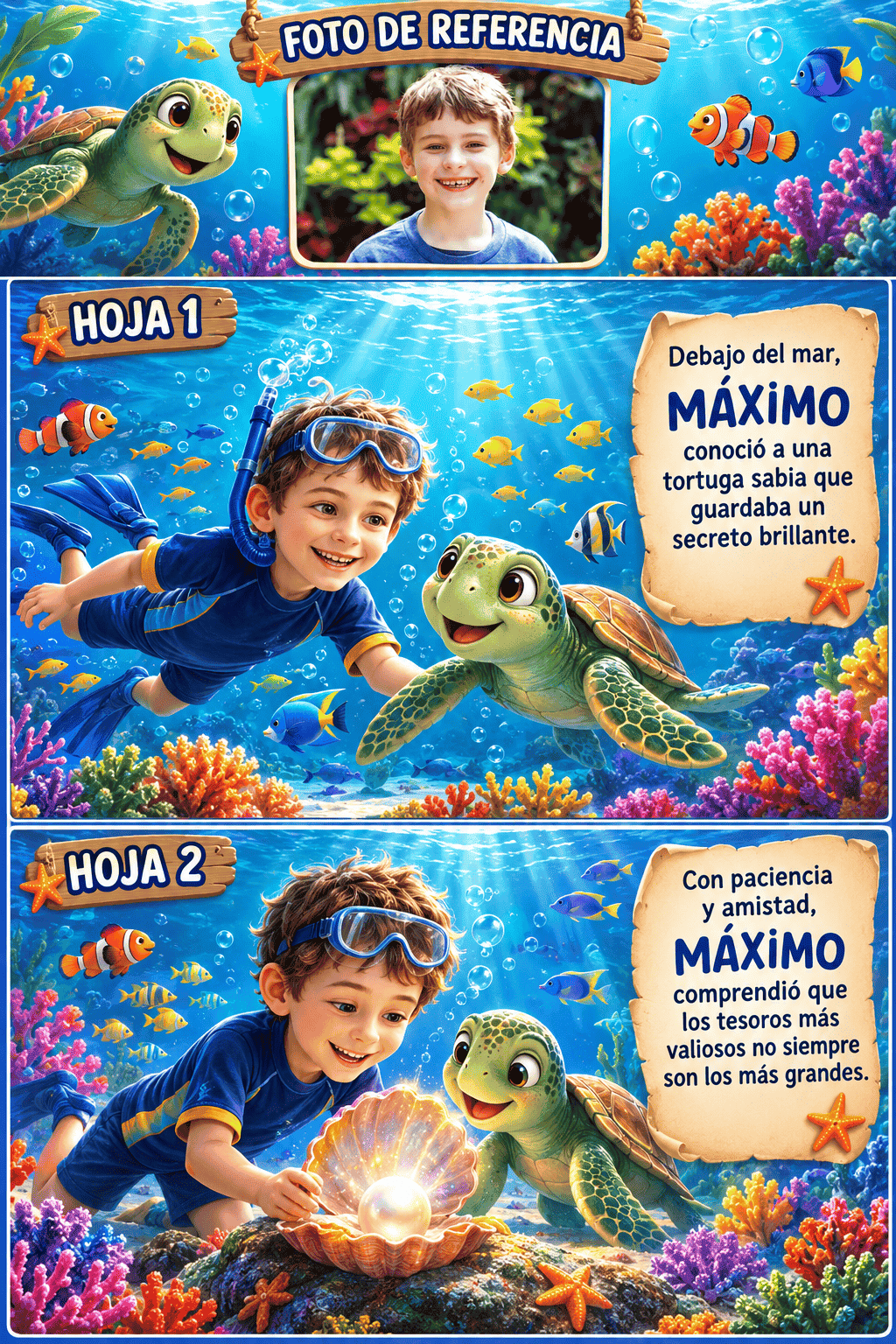 Páginas de muestra de cuento submarino personalizado