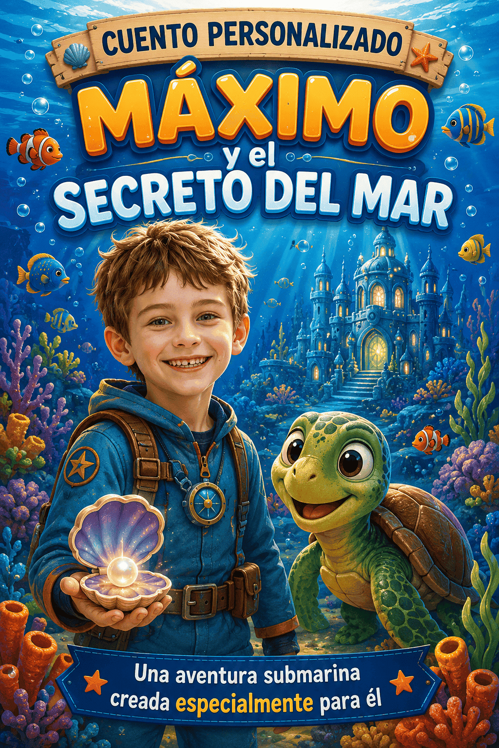 Portada de cuento submarino personalizado